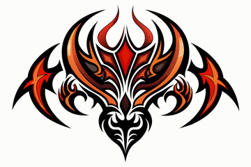 Stylized black tribal tattoo design featuring sharp curves, pointed edges, and an abstract flame-like form. This bold and symmetrical vector graphic is ideal for tattoo templates,