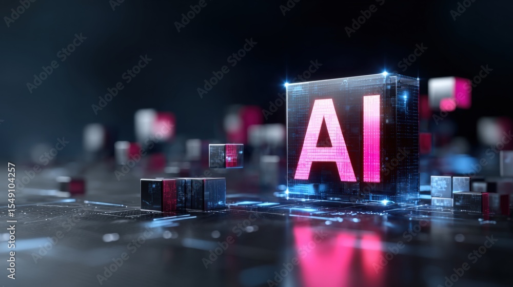 Aufkleber Futuristic AI technology concept with glowing pink AI block and digital circuit background