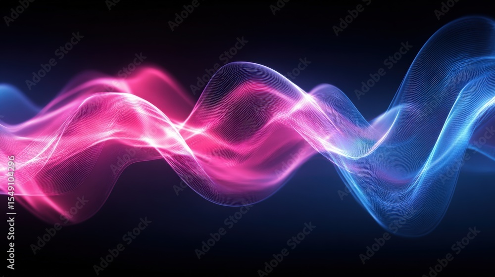 Poster vibrant neon waves flowing in dark background with glowing colorful abstract art