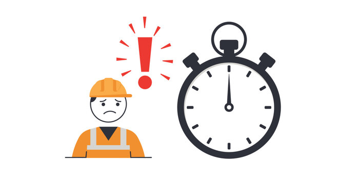 Time management in construction safety - vector illustration for awareness campaigns