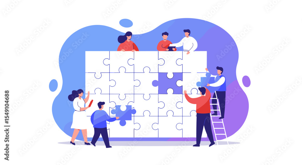 Aufkleber team collaboration building puzzle concept for creative problem solving and teamwork design vector i