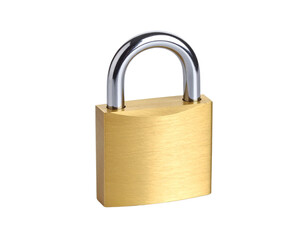 Fototapeta premium Brass padlock isolated on white, secure locking device.