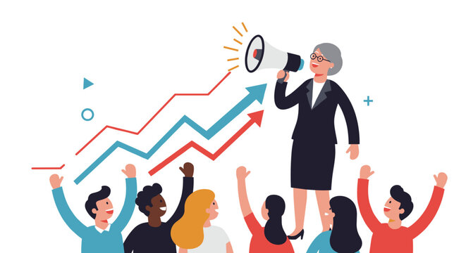 Business leadership and team success with growth and communication, ideal for marketing and motivational designs vector illustration