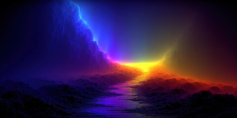 Obraz premium Vibrant abstract landscape scene depicting colorful glowing clouds and horizon