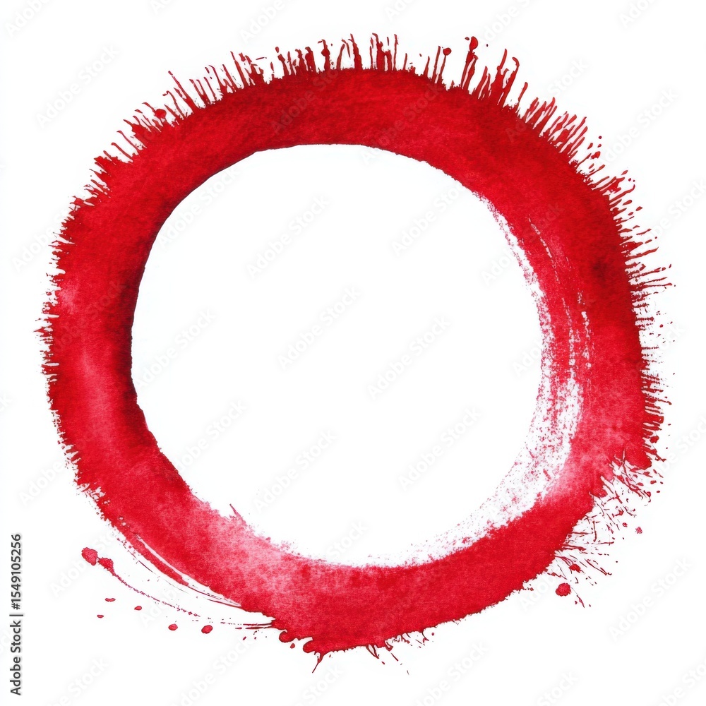 Poster minimalist red circular ink splash art on white background for artistic design