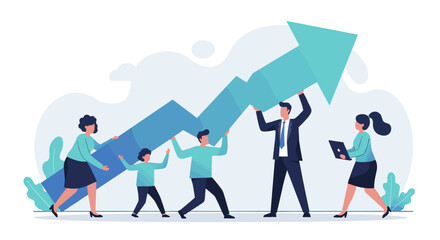 Team collaboration to achieve growth and success in business project planning vector illustration