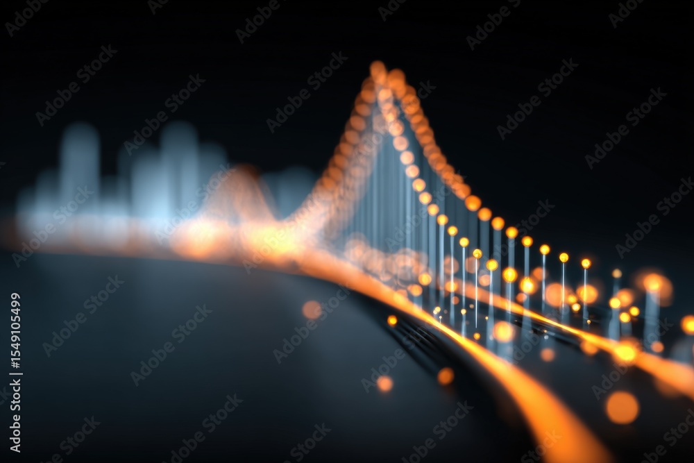 Poster Close-up of a vibrant digital data visualization with glowing lines and points on a dark background