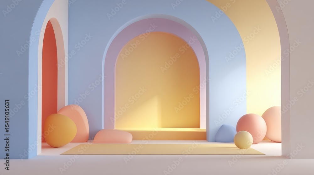 Poster Abstract colorful geometric background with arches and spheres for design use