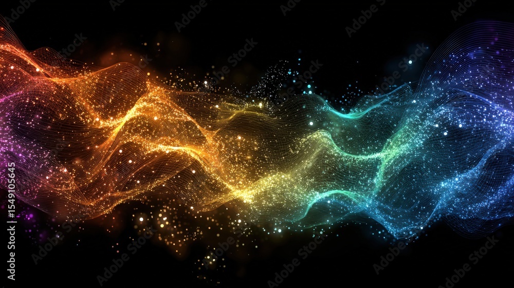 Poster Vibrant Abstract Colorful Wave Pattern with Sparkles and Dynamic Motion Effect