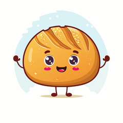 Obraz premium Pain de Campagne in cute cartoon character style with expressive face and limbs.