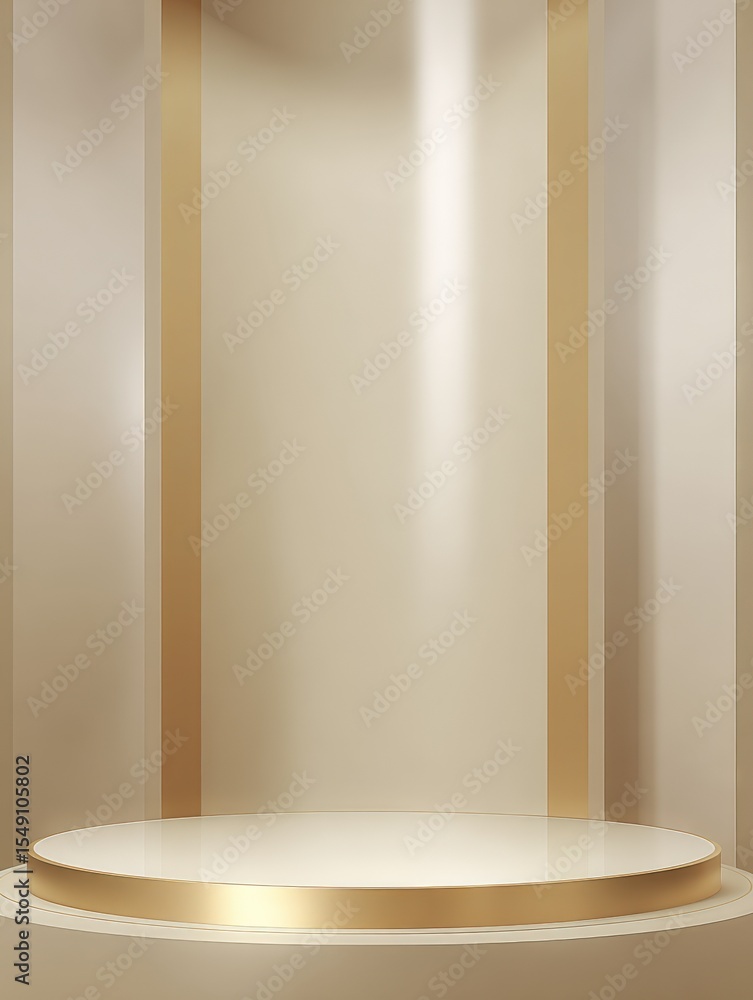 Aufkleber elegant minimalistic golden showcase platform with soft lighting and neutral background