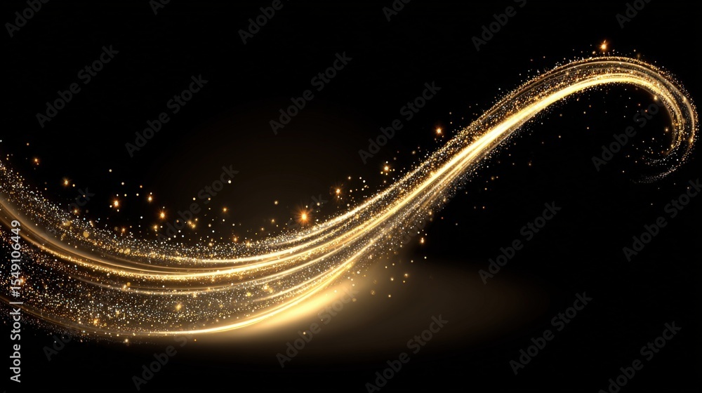 Poster glitte gold light trail swirling in a dynamic arc with sparkles and glow