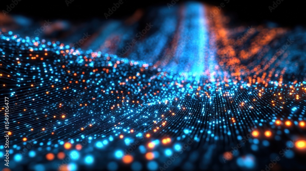 Aufkleber High Tech Data Network Visualization with Bright Digital Lines and Particles