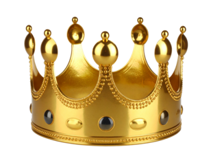 Golden crown isolated on white, royal symbol of power and authority.