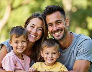 A family enjoys a relaxing afternoon outdoors, surrounded by greenery Generative AI