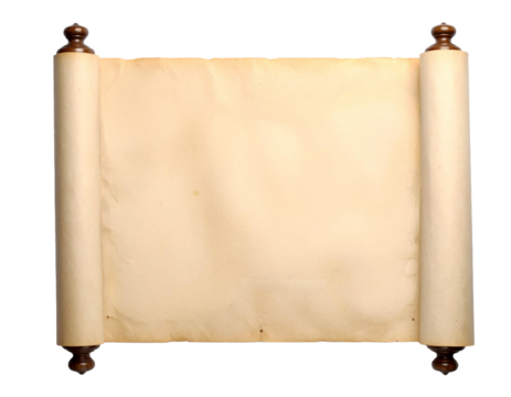 Ancient old scroll isolated on white, parchment for historical documents.