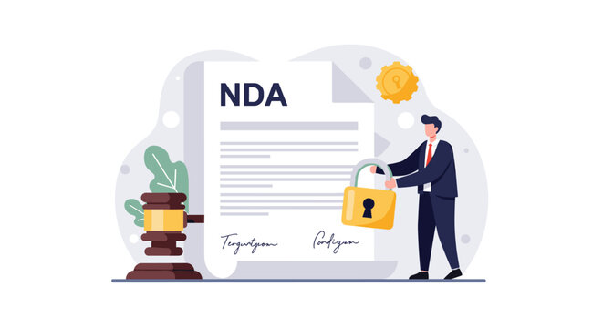 Confidentiality agreement concept with nda document and security elements for legal design vector illustration
