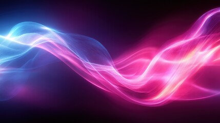 Vibrant Pink and Blue Abstract Flowing Light Waves Illuminating Dark Background