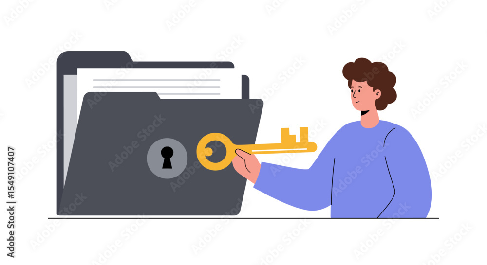Aufkleber digital security concept with key and folder for information protection and data privacy illustratio