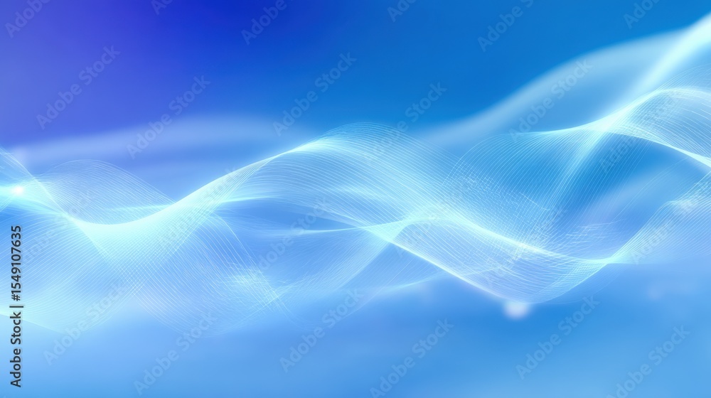 Poster Abstract flowing blue waves and light lines creating a dynamic digital background
