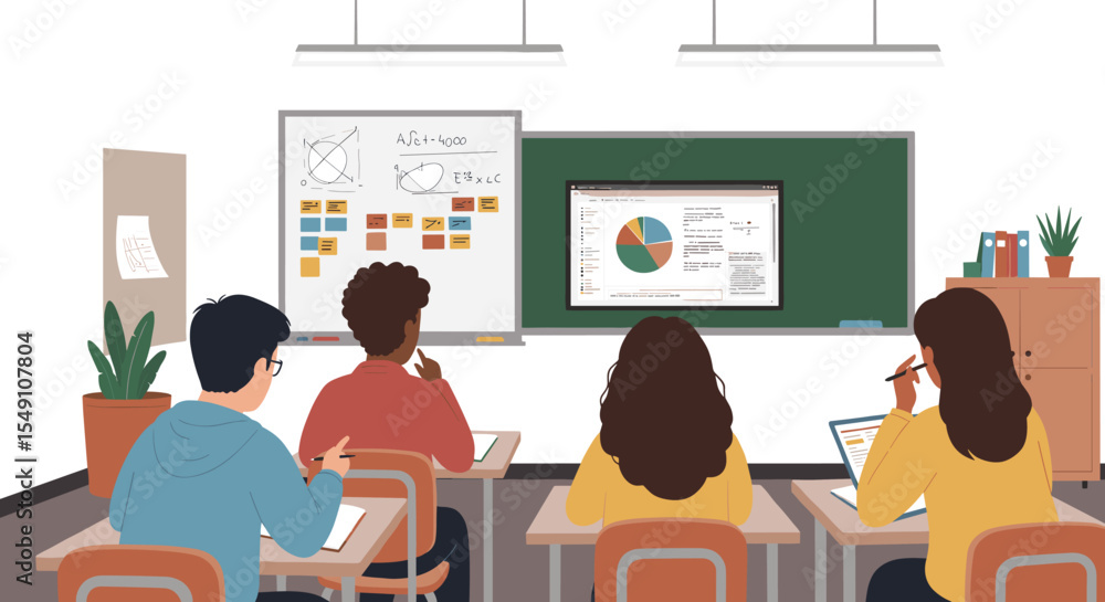 Aufkleber classroom learning environment with students analyzing data on smartboard for educational insights v