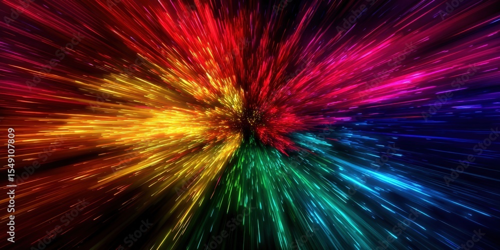 Poster vibrant colorful explosion of light with dynamic streaks and radiant glow