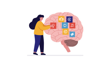 Innovative learning and technology integration in brain function illustration vector illustration