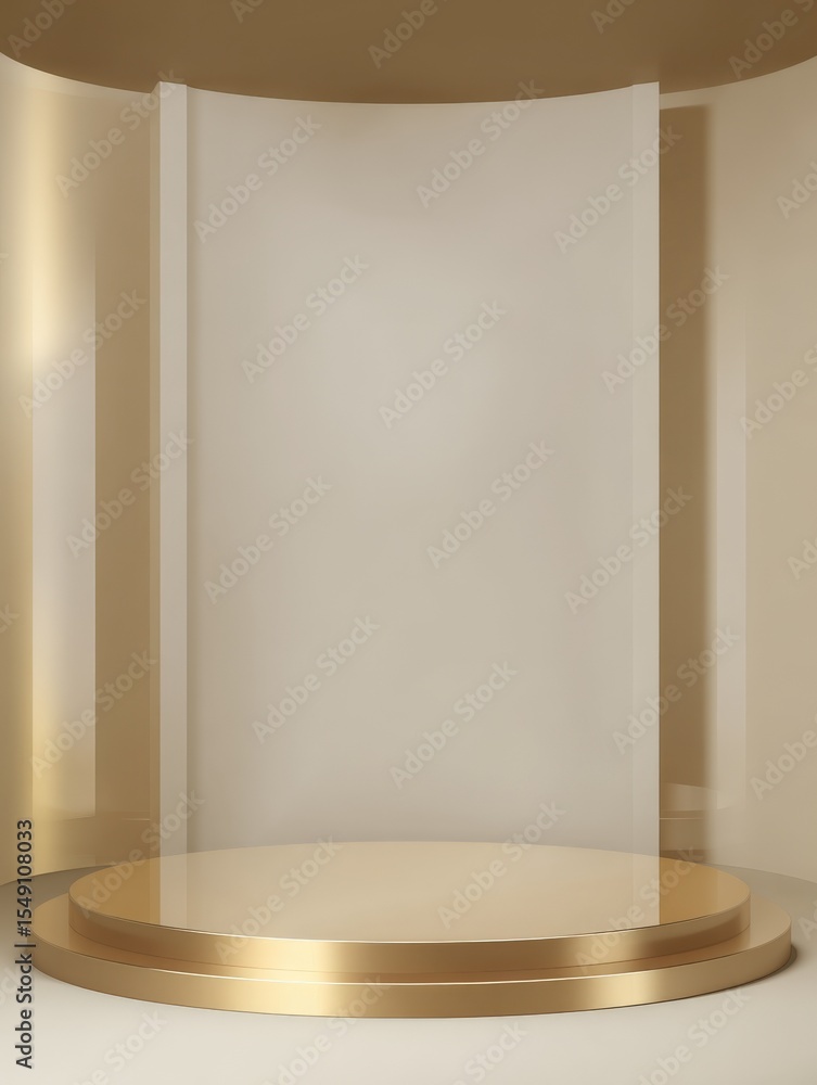 Aufkleber minimalist white curved backdrop with gold circular stage for displays and presentations