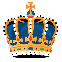 A stylized illustration of a royal crown icon , featuring gold, blue, and red details.