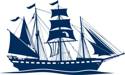 A majestic tall ship silhouette logo, rendered in geometric shapes and clean lines