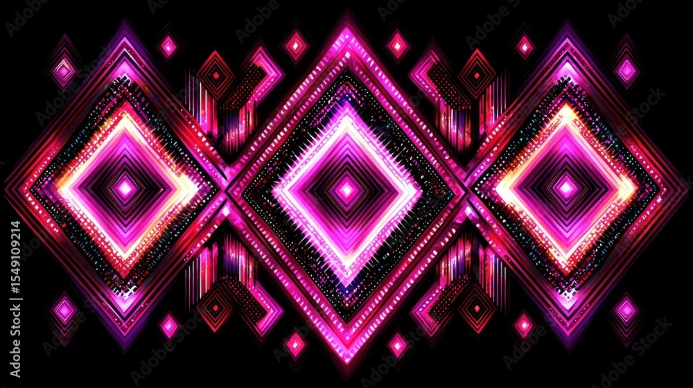 Poster dynamic neon diamond patterns digital art abstract background vivid color palette high-contrast desi