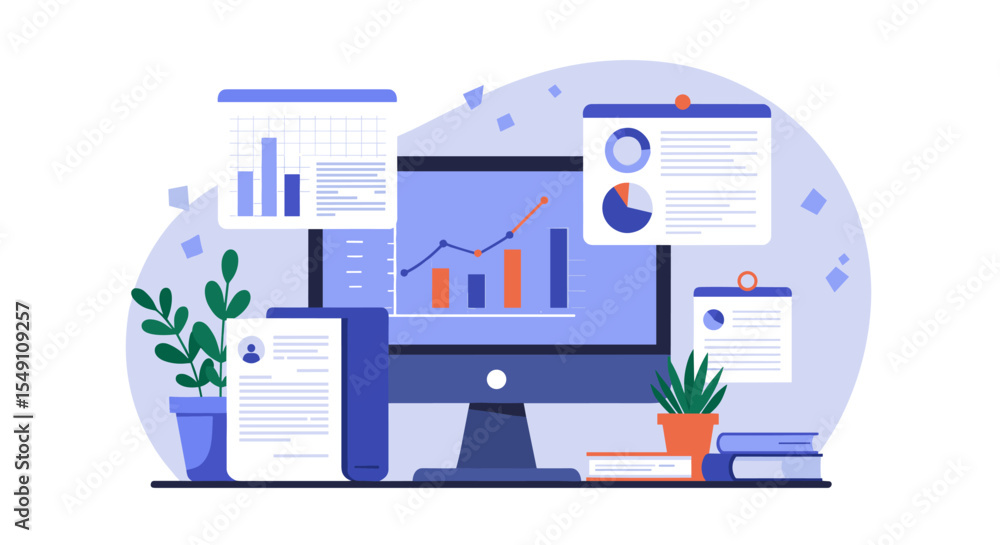 Poster analytics dashboard with graphs and charts for business strategy and data analysis vector illustrati