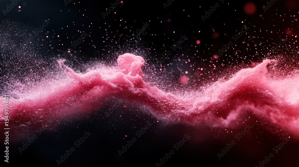 Poster an abstract image depicting a vibrant pink powder explosion, symbolizing creativity and emotional ex