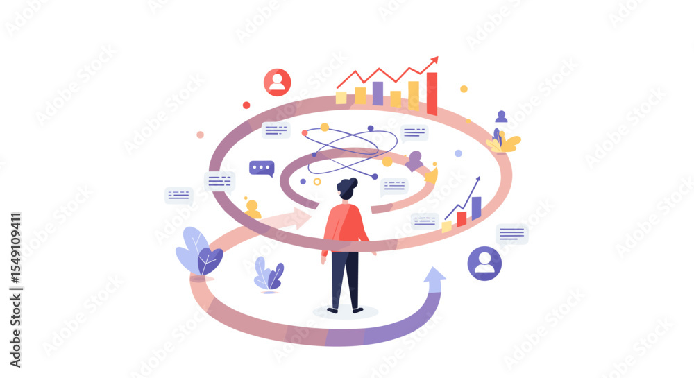 Poster navigating business strategy and communication with data visualization illustration vector illustrat