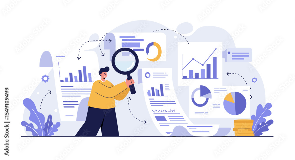 Poster business analytics and data visualization concept for reports and presentations vector illustration