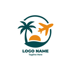 Travel company logo and adventure vector for tourism brand, modern identity symbol for travel business, minimalist holiday graphic, global vacation trip emblem design