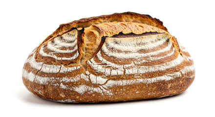 Freshly baked brown bread loaf isolated on a white background, perfect for a healthy breakfast or snack