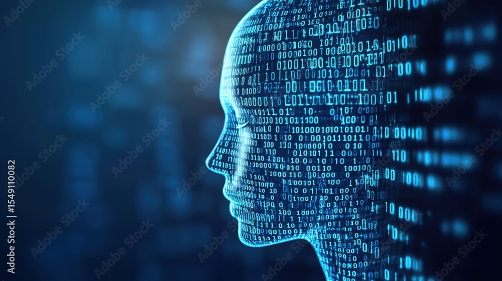 Aufkleber Human digital head profile with binary code illustrating artificial ligence concept