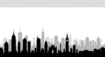 City skyline silhouette with iconic landmarks for urban design and posters vector illustration
