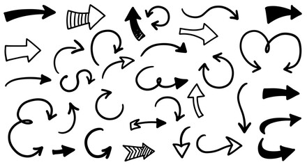 Diverse collection of hand-drawn arrows for creative design projects vector illustration