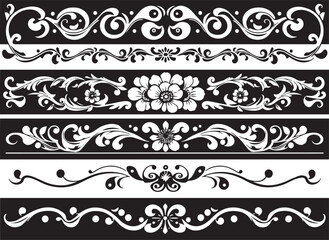 A set of decorative patterned borders, lines, and stripes. Hand drawn vector illustration