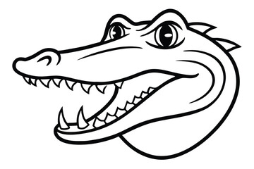 Cartoon alligator head shows its teeth in a bold, striking monochrome outline on white