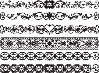 A set of decorative patterned borders, lines, and stripes. Hand drawn vector illustration