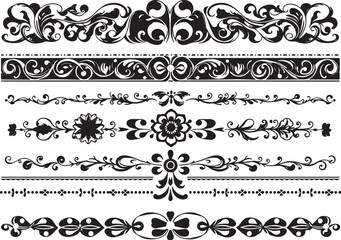 A set of decorative patterned borders, lines, and stripes. Hand drawn vector illustration
