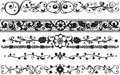 A set of decorative patterned borders, lines, and stripes. Hand drawn vector illustration