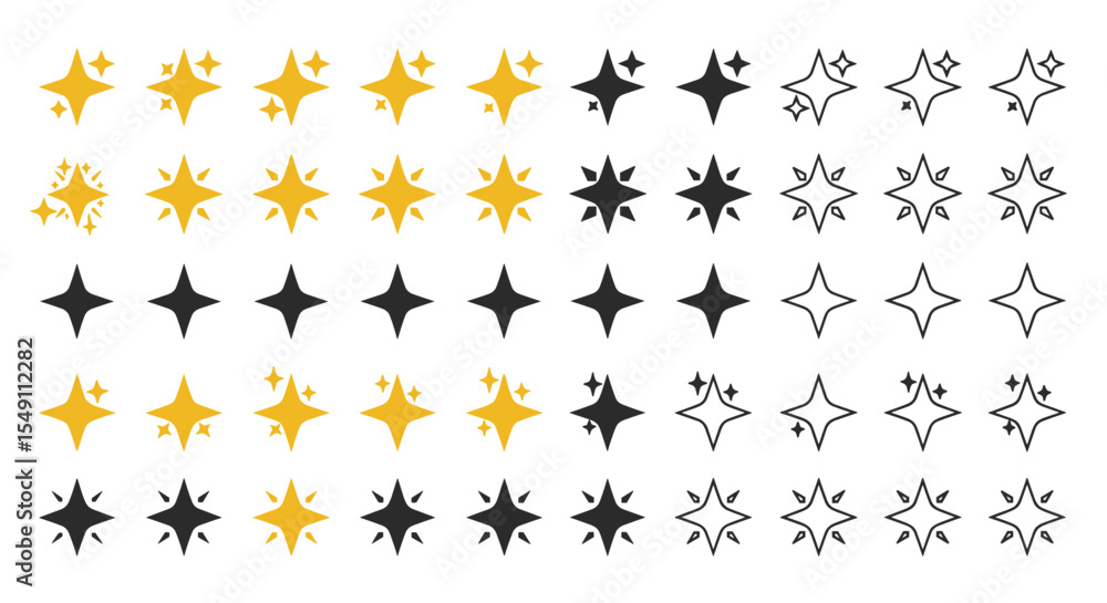 Poster star and sparkle vector set for graphic design and craft projects vector illustration