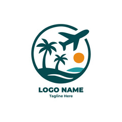 Travel logo vector with airplane symbol, global tourism graphic, modern branding design for travel business, journey icon, minimal vacation company logo for airline and tourism services