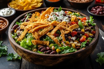 Delicious Southwestern Black Bean Salad Recipe with Crispy Tortilla Strips and Creamy Dressing