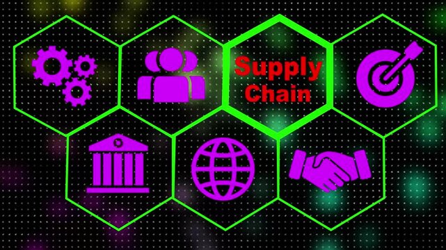 selecting a supply chain concept of a futuristic. Hi tech motion graphic background, white flickering dots on dark background .4k video animation. on black background and 4 collar animation.