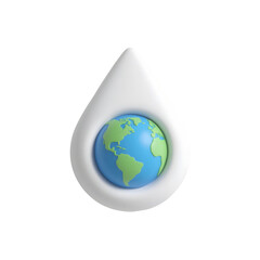 Earth globe in water drop isolated on transparent background